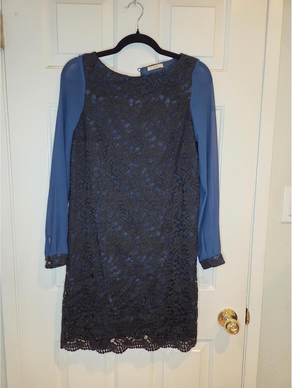 myf- xs- Black Lace Dress with Blue Long Sleeves